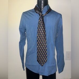 Express Blue Dress Shirt Classic Long-Sleeve w/ tie set sz med